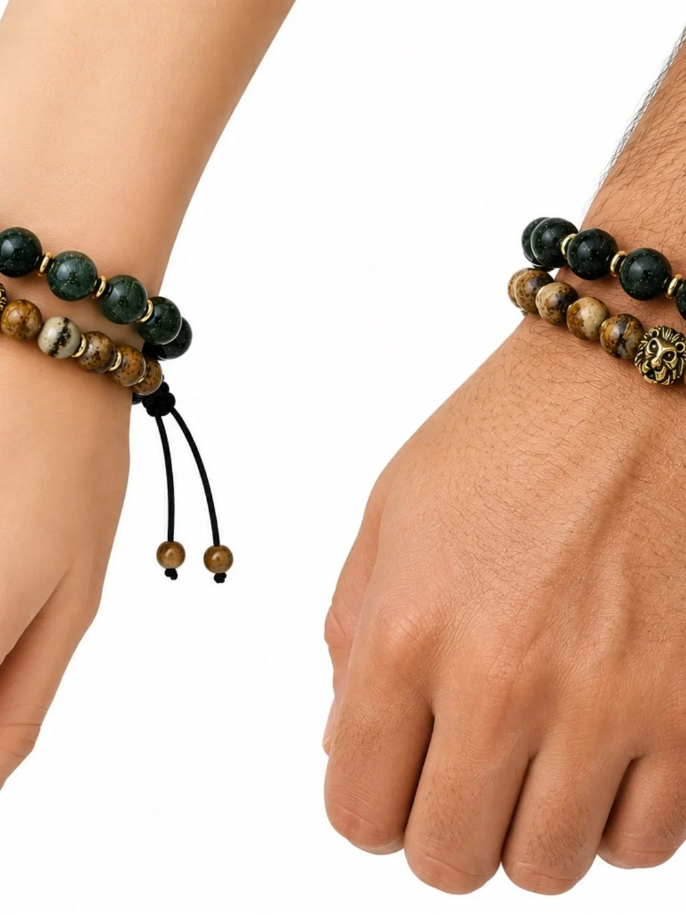 Anthropologie Green, Black & Brown Beaded Bracelet duo